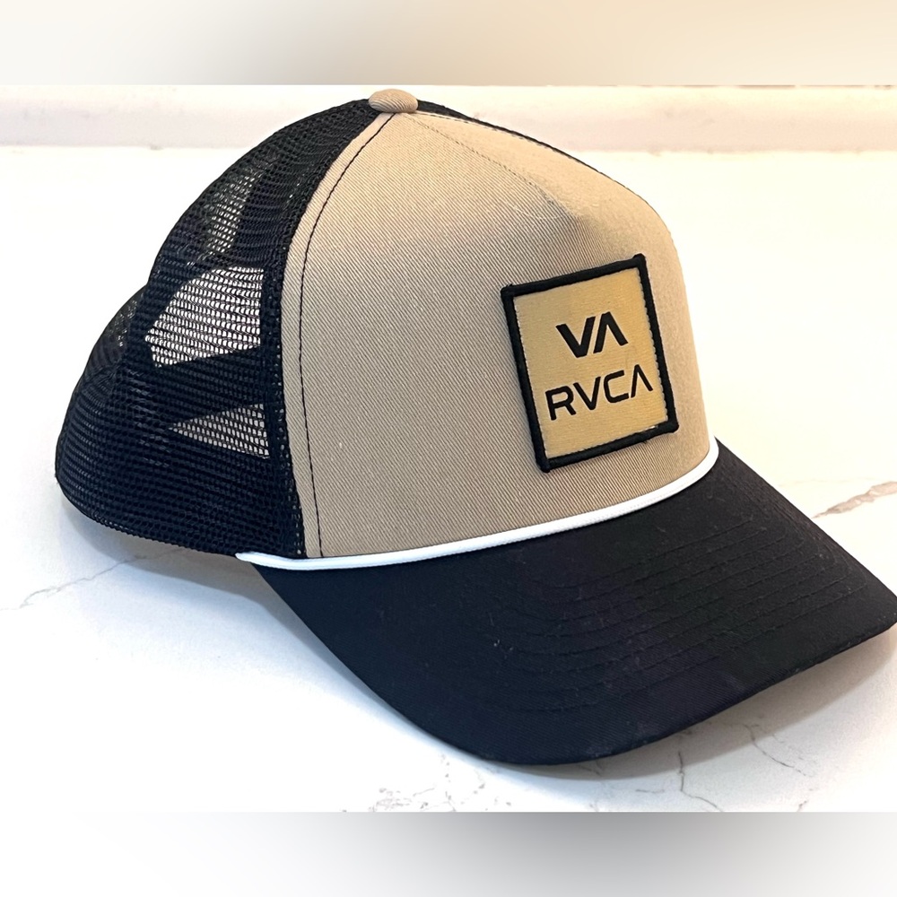 RVCA AOKI All The Way Trucker Hat Mesh Snapback Cap Black Khaki OS NWOT